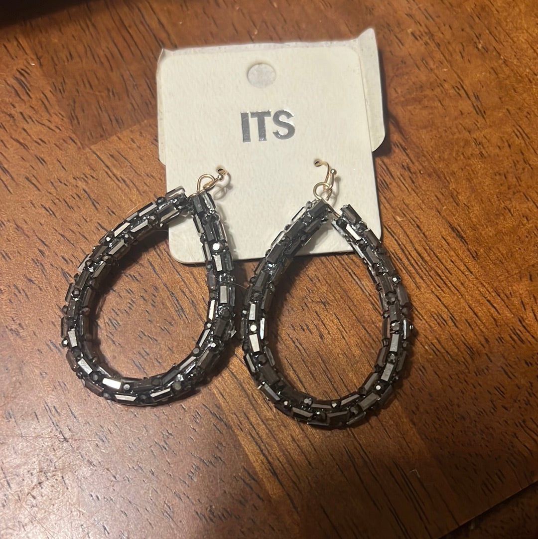 Hoop tear drop gem rhinestone earrings hematite