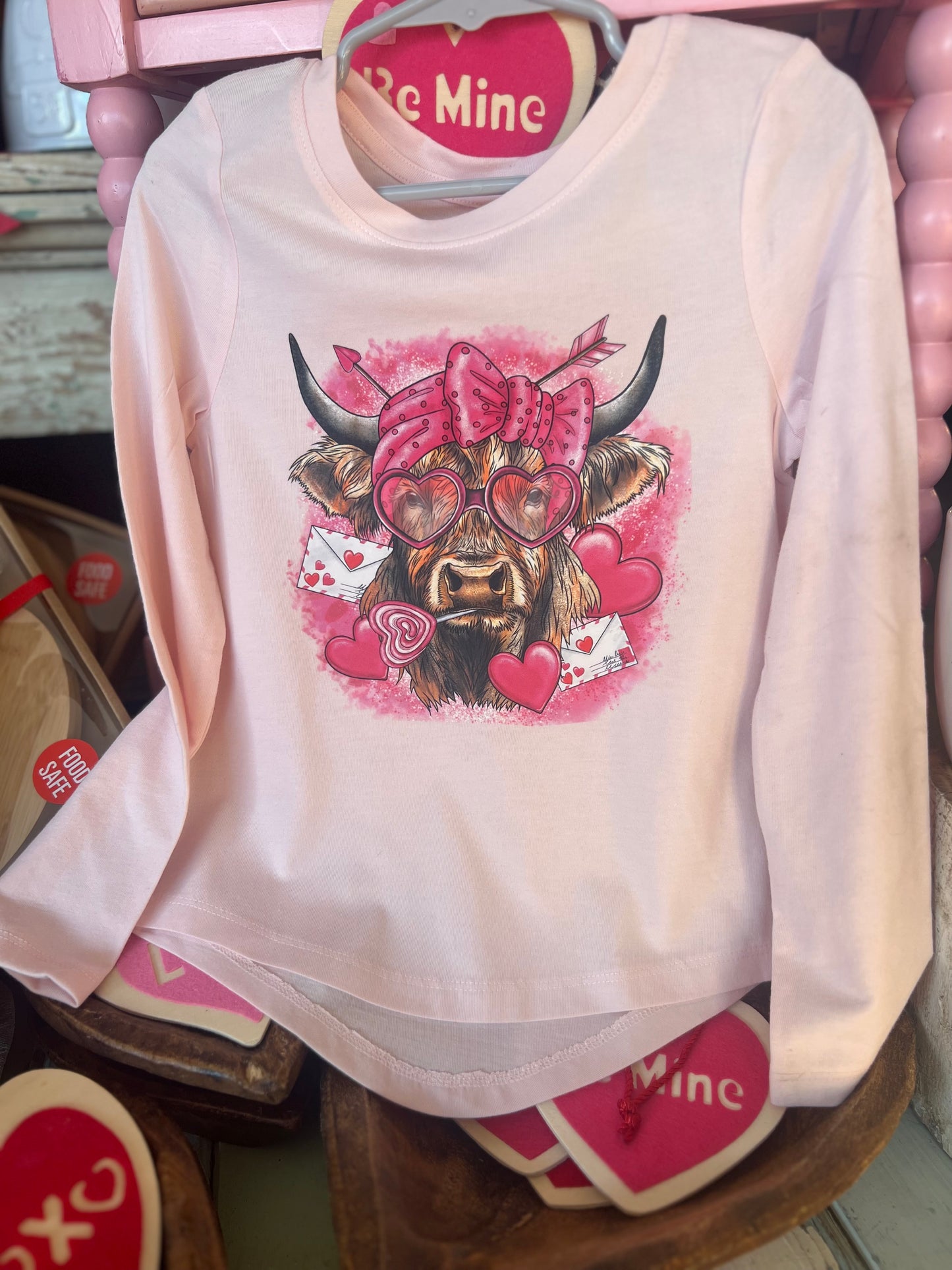 Pink heart cow tee long sleeve