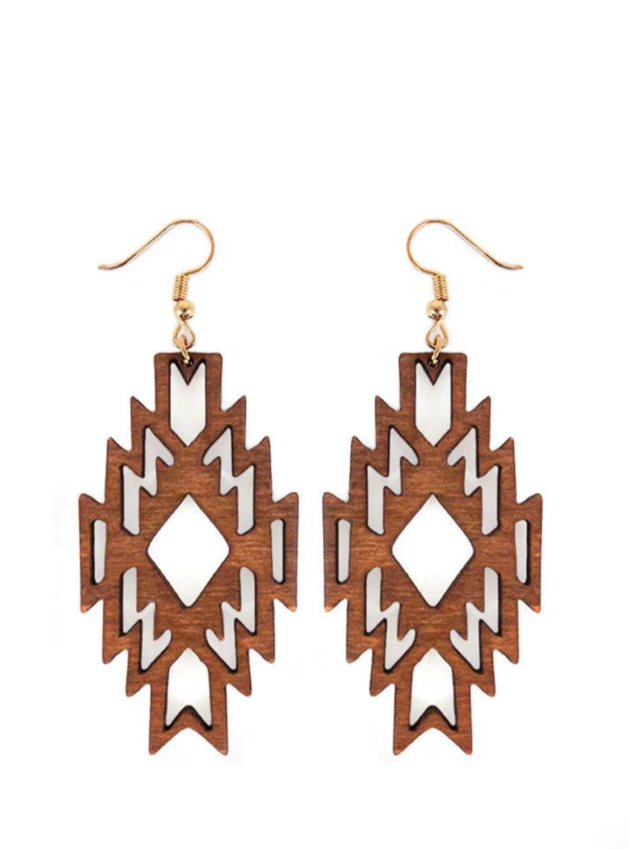 Wooden Aztec diamond earrings