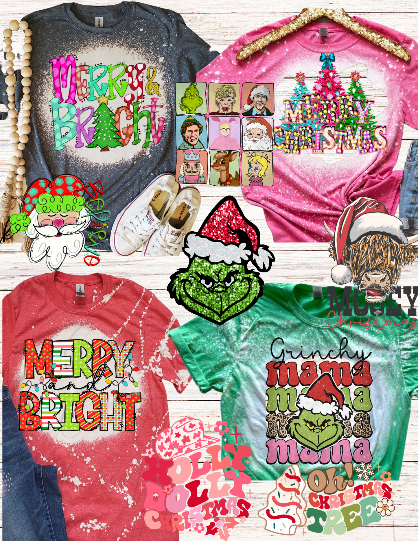 Short Sleeve bleached tees christmas