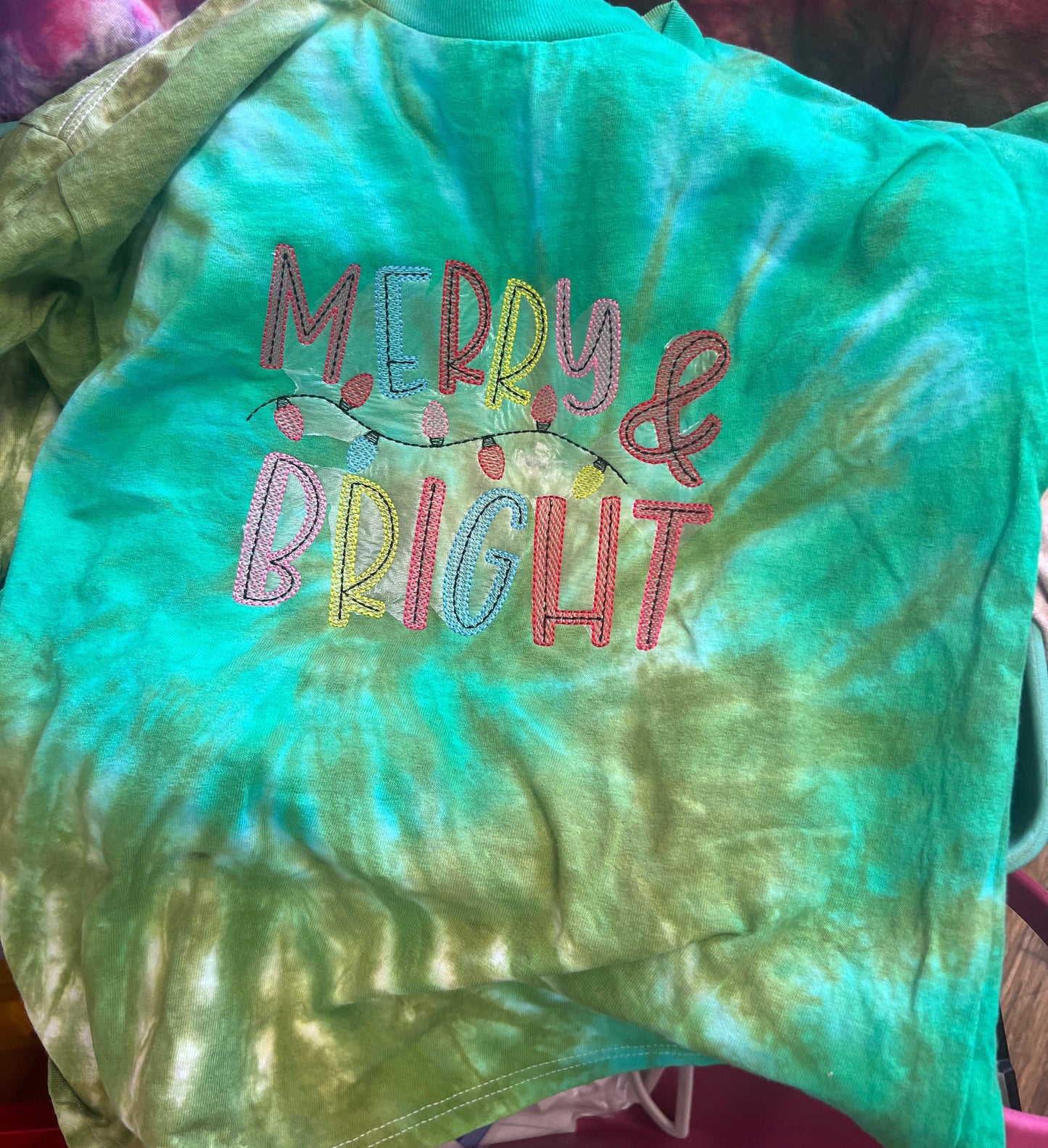Merry and Bright Stitched green