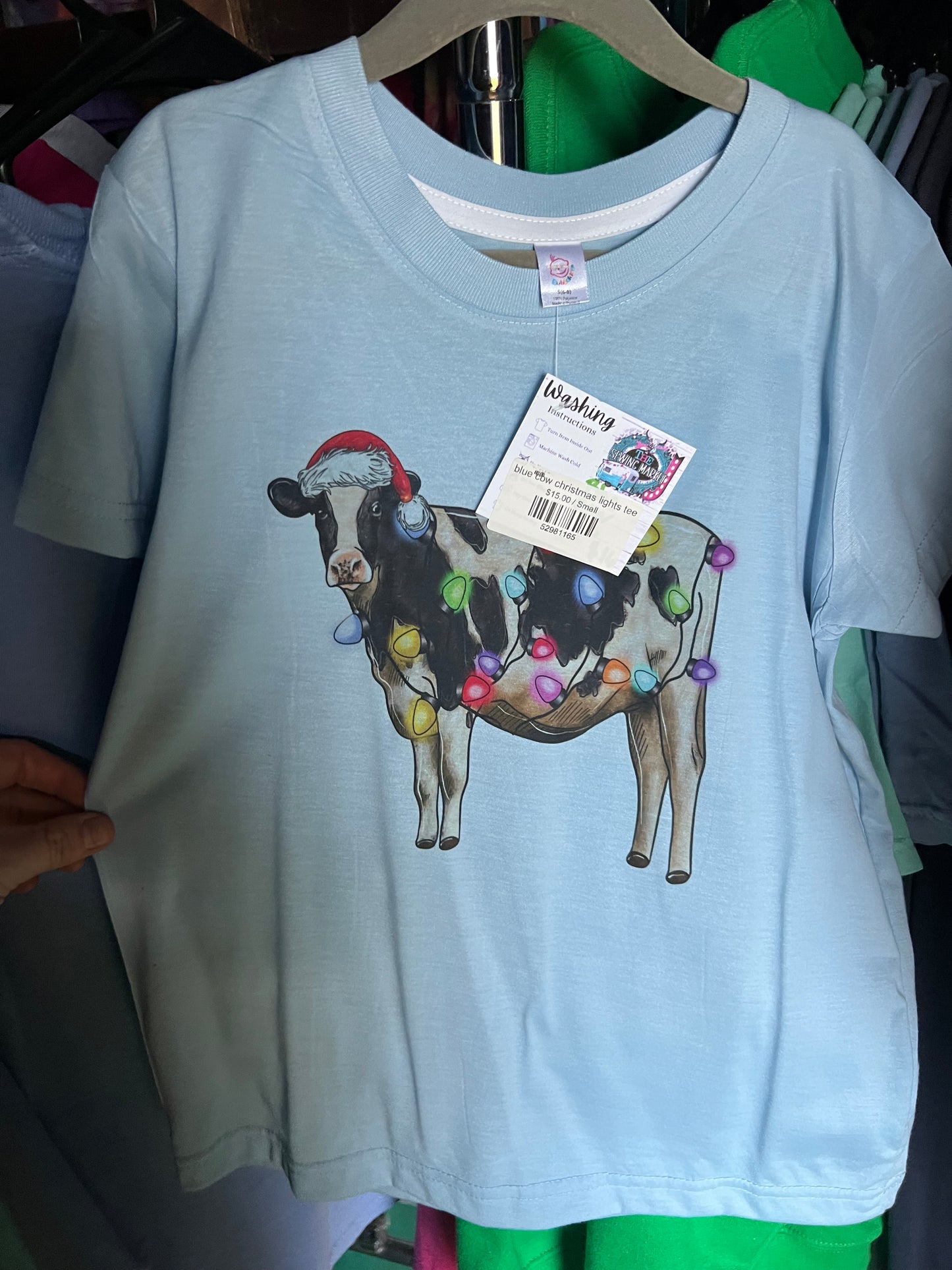 blue cow christmas lights tee