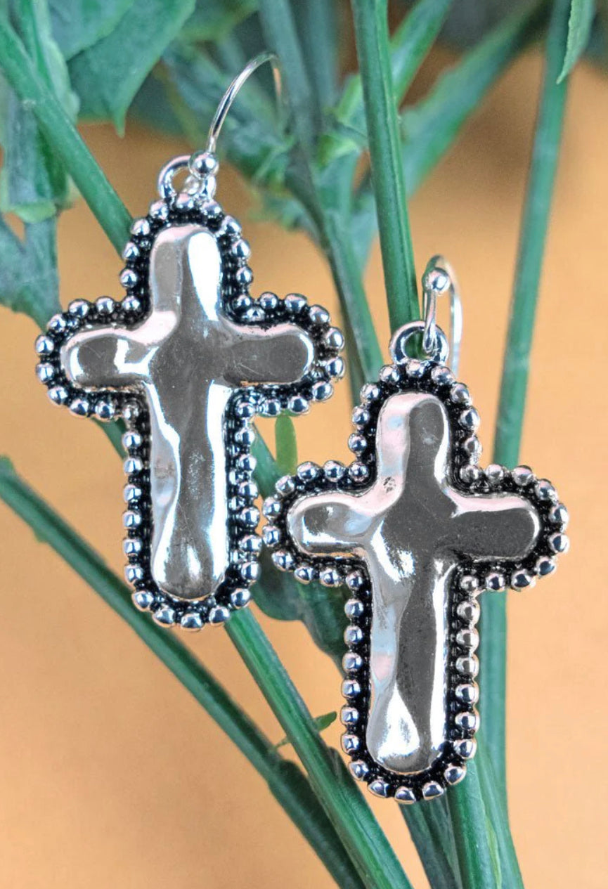 Silver stone hammer cross earrings