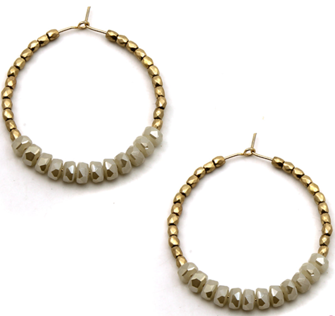 Ivory bead hoop earrings