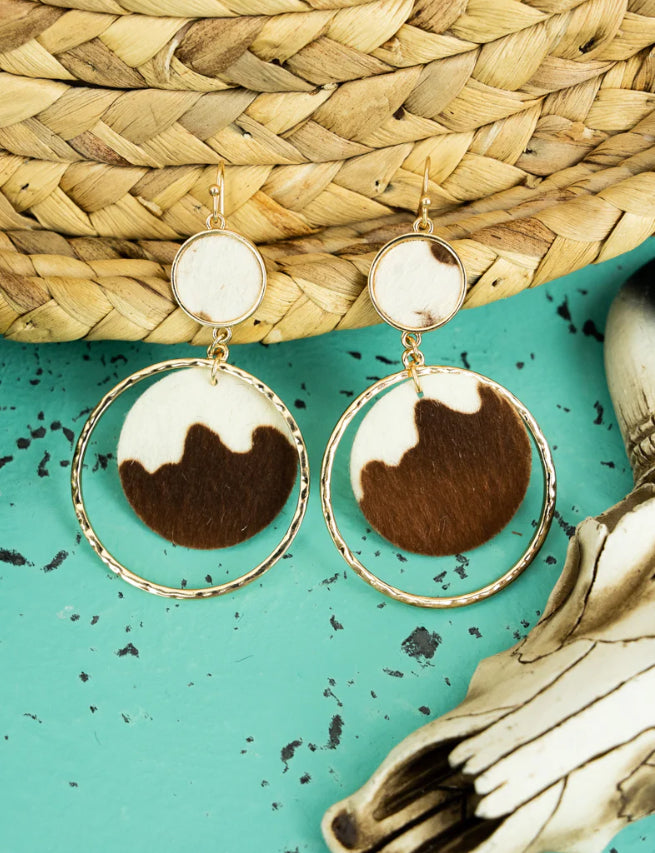 Brown goldtone dangles cowhide