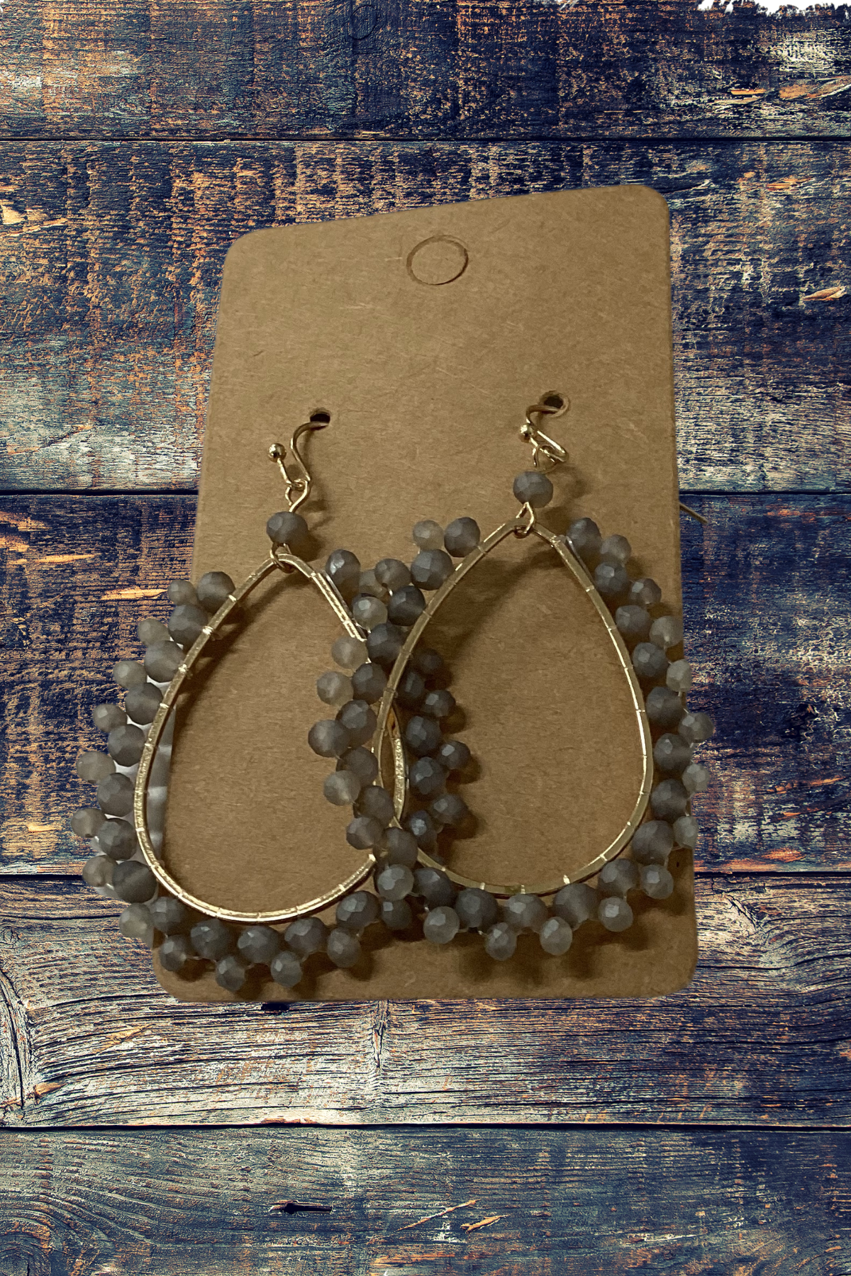 Taupe beaded teardrops