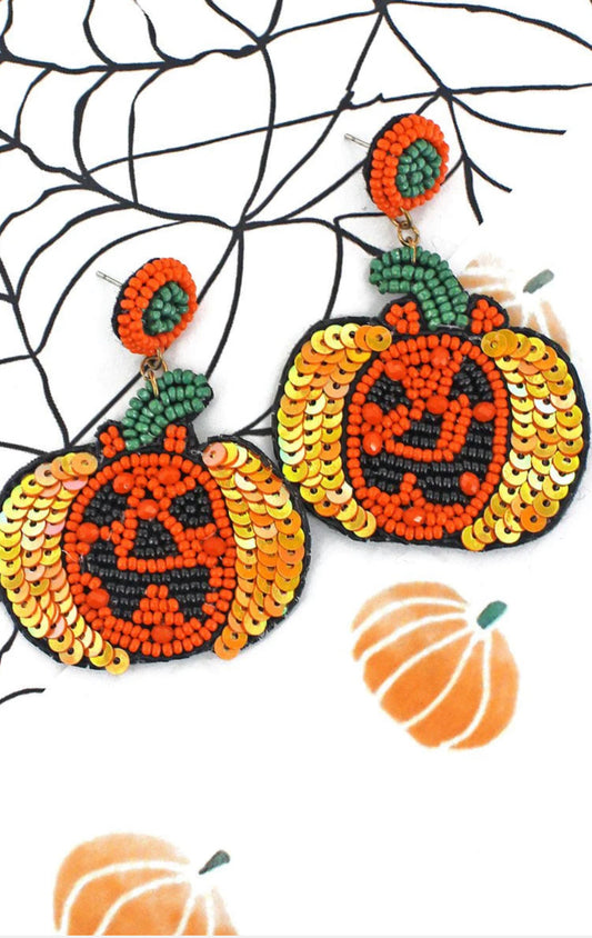 Jack o lantern seed bead earrings