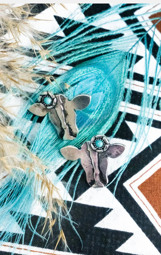 Turquoise cow earrings silver