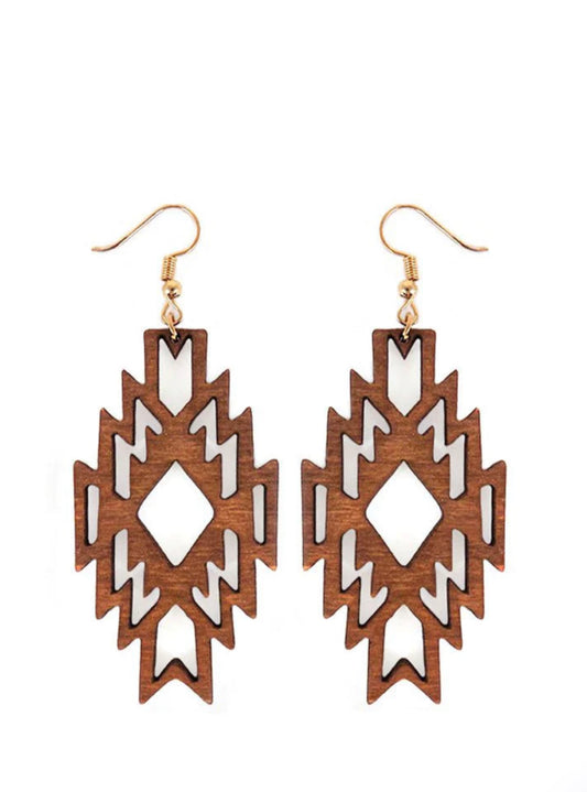 Wooden Aztec diamond earrings