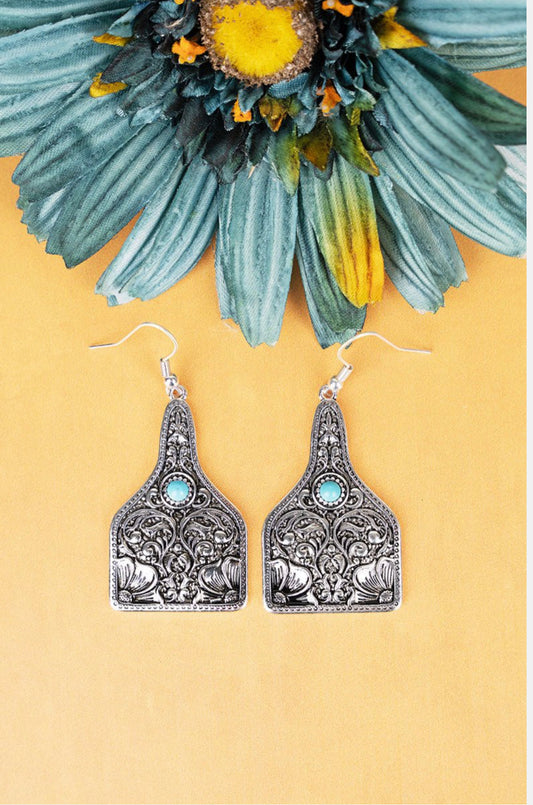 Turquoise cow tag earrings