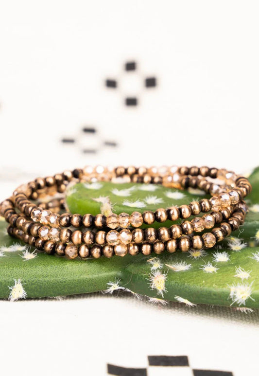 Burnished gold beaded bracelet set