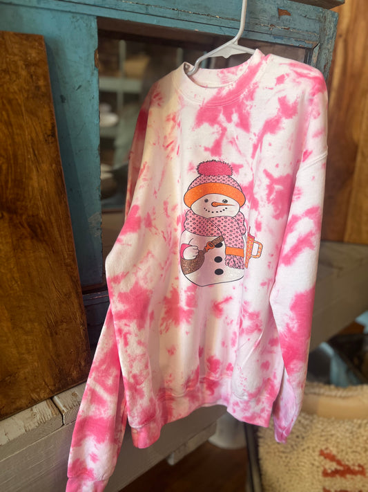 Pink snowman crewneck youth
