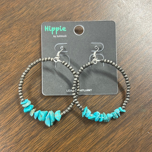 Willow creek turquoise silver pearl hoop earrings