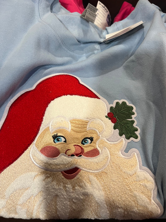 baby blue sweatshirt vintage santa chenille patch