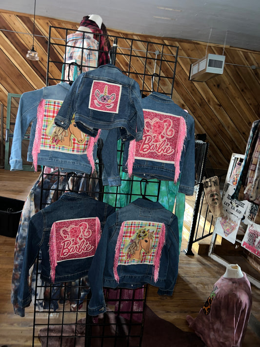 Youth denim fringe jackets