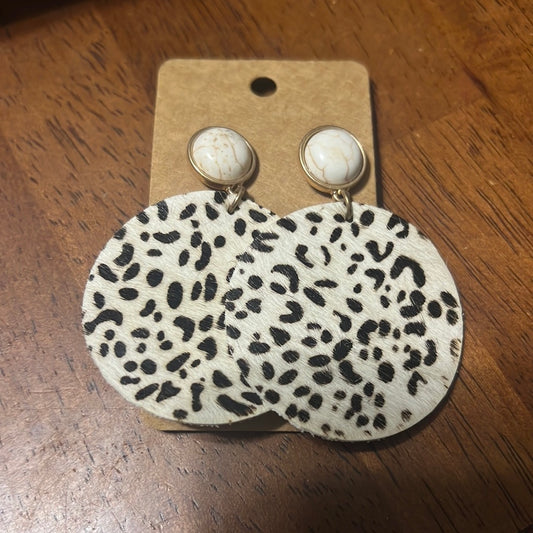 Lake black  cow print disk earring