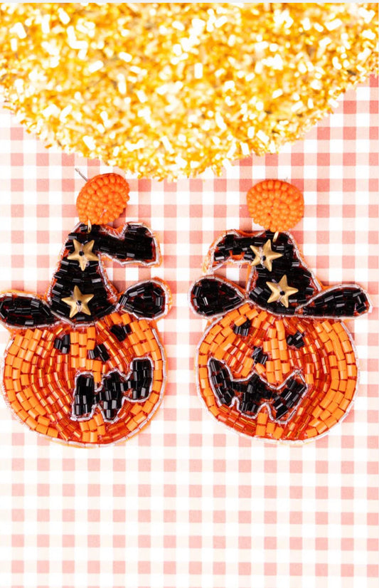 Pumpkin  hat seed bead earrings