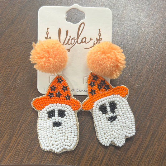 Orange Pom Pom ghost earrings