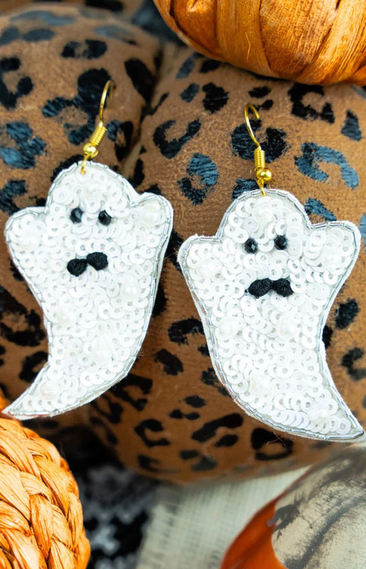 White ghost sequin earrings