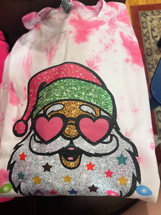 pink tye dye sweathirt lights santa bright