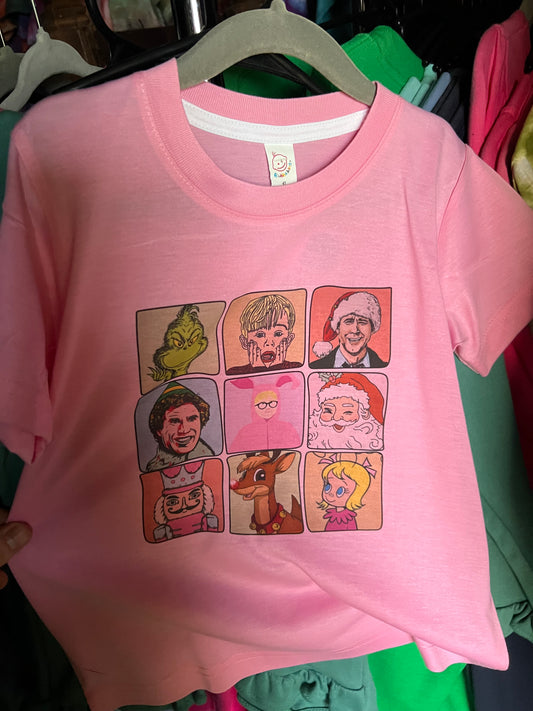 Pink short sleeve movie characters  christmas tee