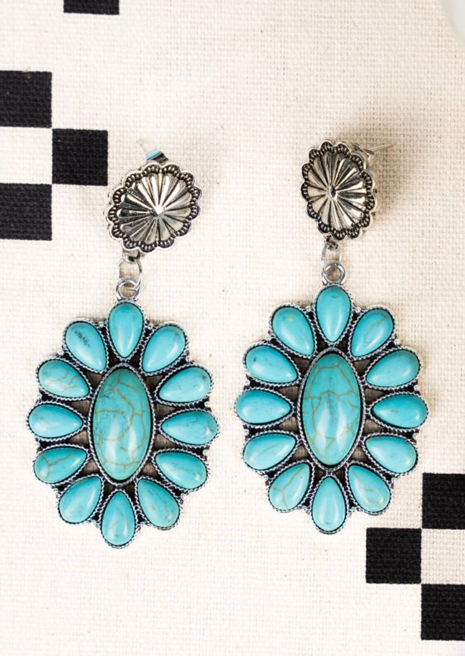 Turquoise silver stone earrings