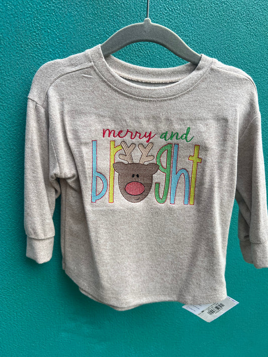 Merry and bright reindeer stitched tee