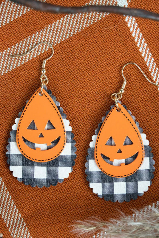 Orange jack o lantern plaid earrings