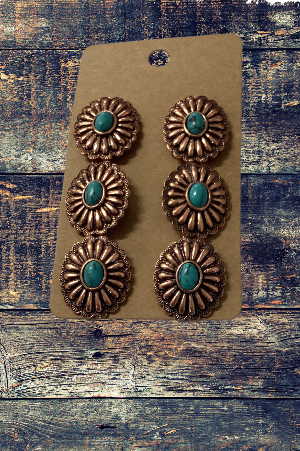 Copper turquoise dangles 3 tier