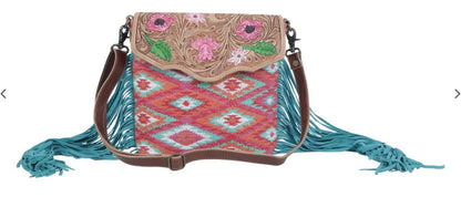 Floral pink hand tooled bag