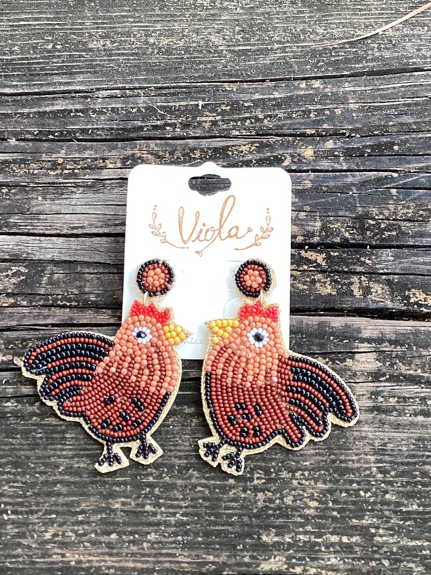Brown beaded roosters