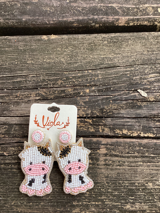 Cow bead stud dangles