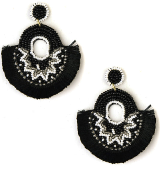 Seed bead tassel silver white black