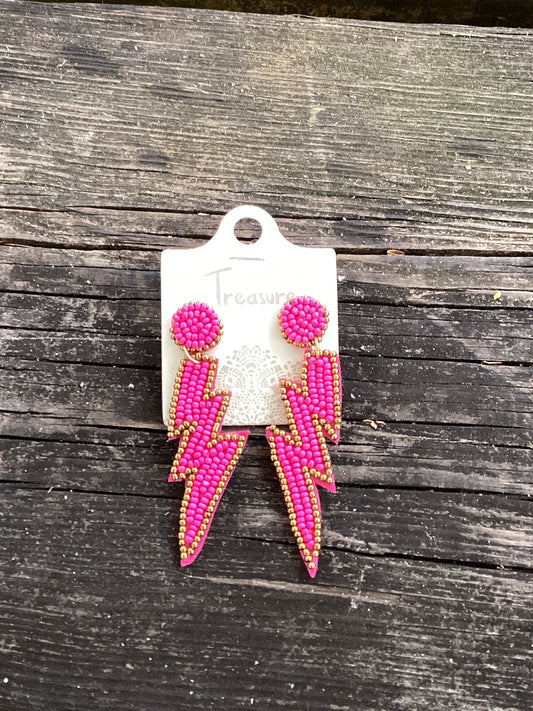 Lightening bolt seed bead studs pink